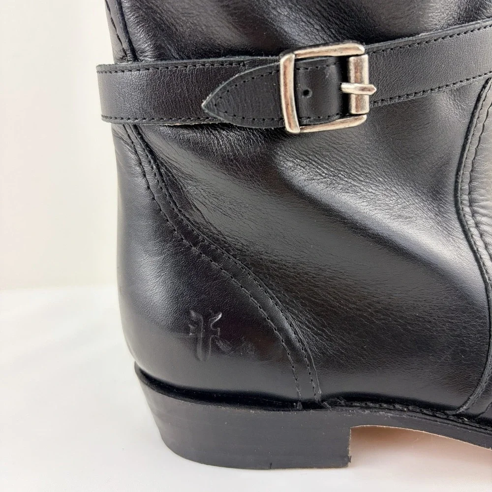 Frye Women Black Leather Riding Boots Knee High Buckle Goodyear Welt Size 6